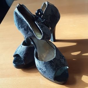 Lace open toe heels
